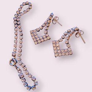 Vintage Rhinestone Arrow Earrings And Bracelet Set